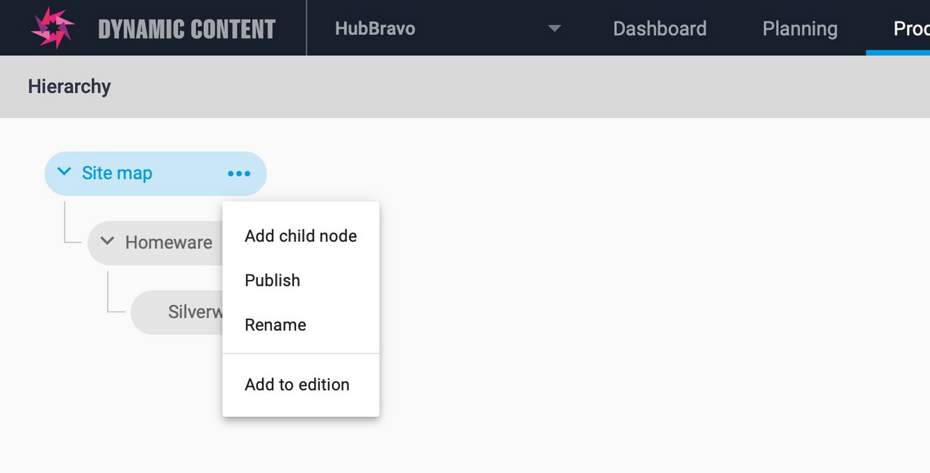 Choose Add to edition from a hierarchy node menu to add the hierarchy directly to an edition