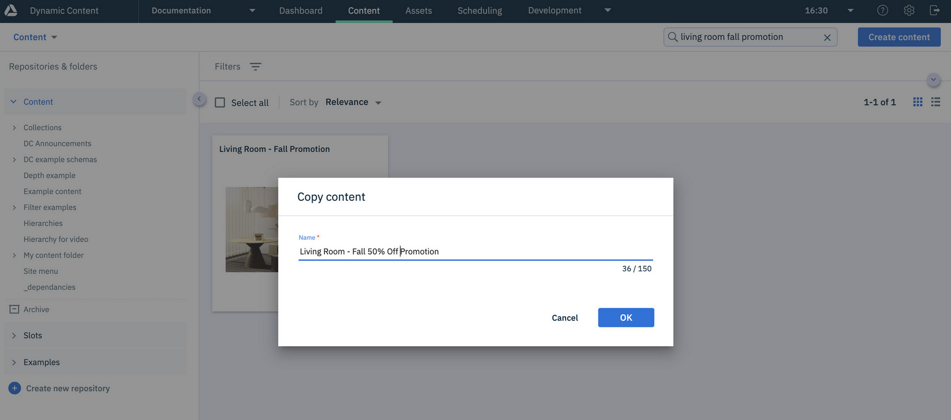 Entering a name for the copied content