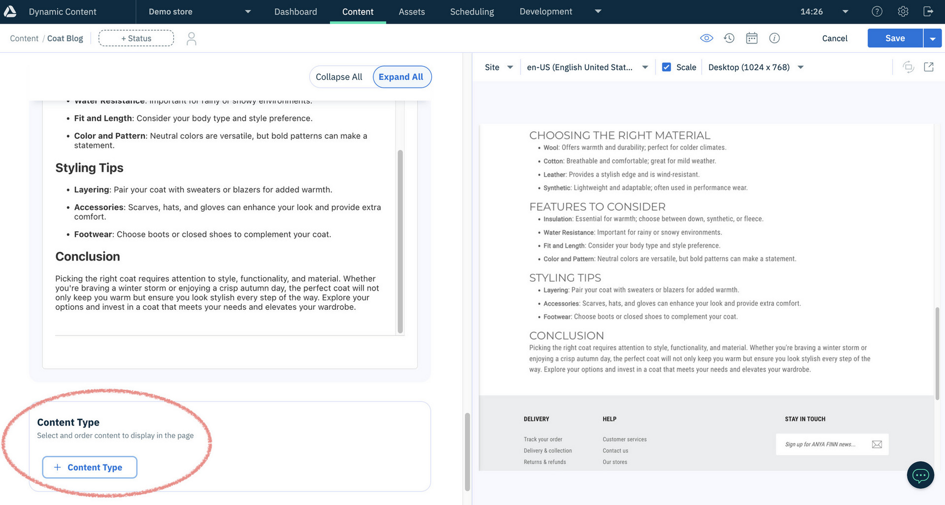 Content chooser in blog content type