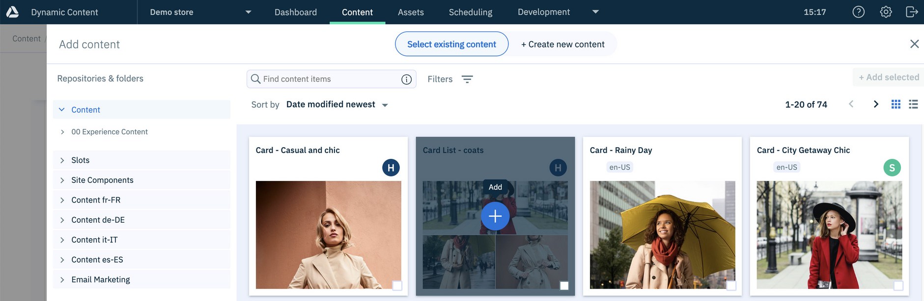 Choosing existing content to add to blog post