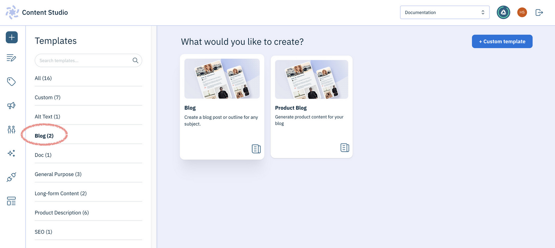 Choose to generate a blog in Content Studio