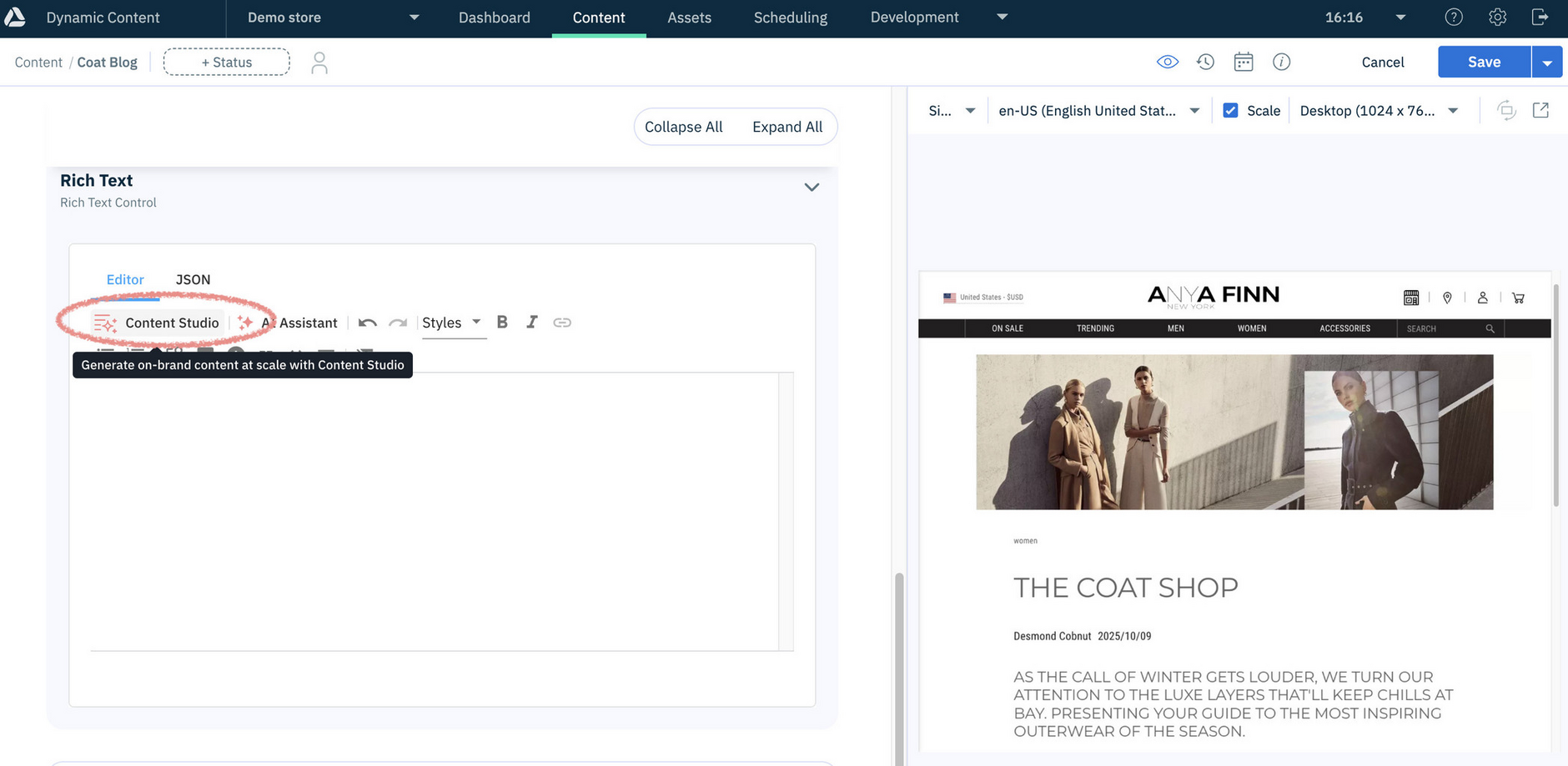 Launch Content Studio