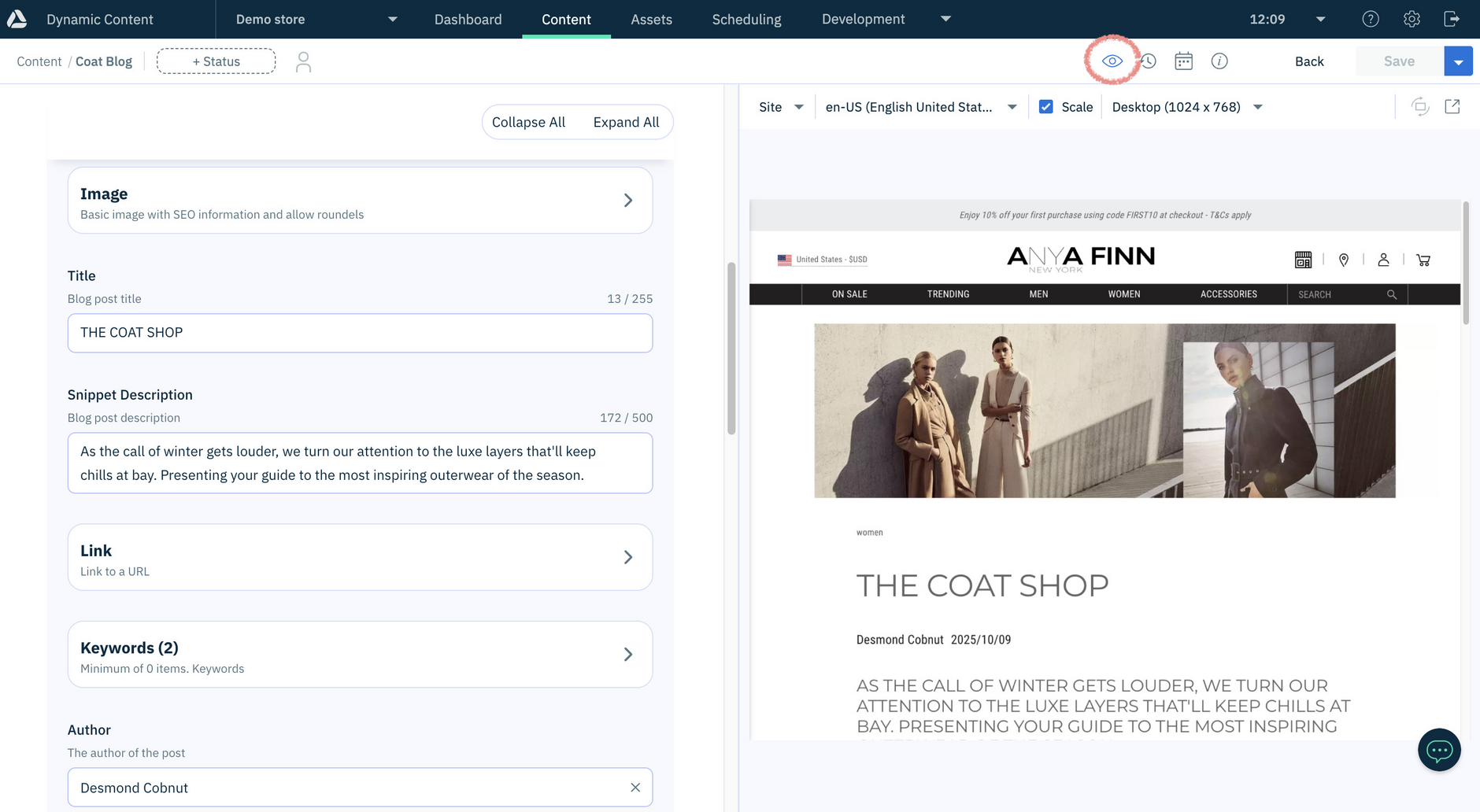 Blog post with header content