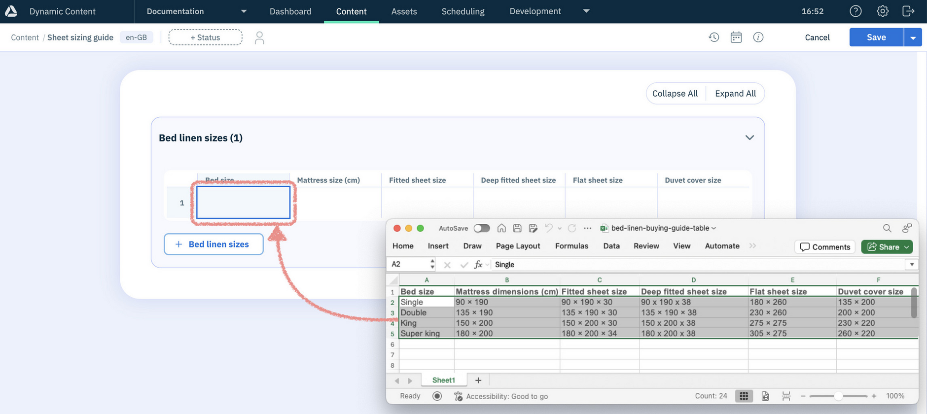Paste into selected cell