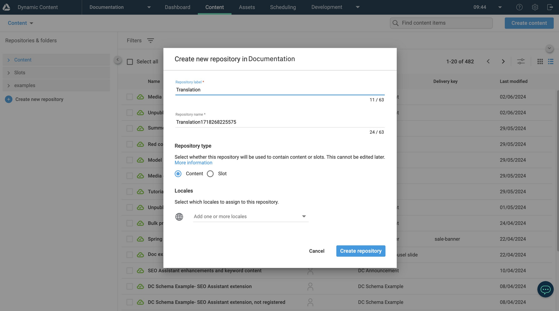 The Create repository dialog