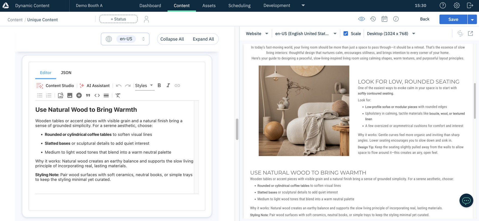 Story editorial text - use natural wood