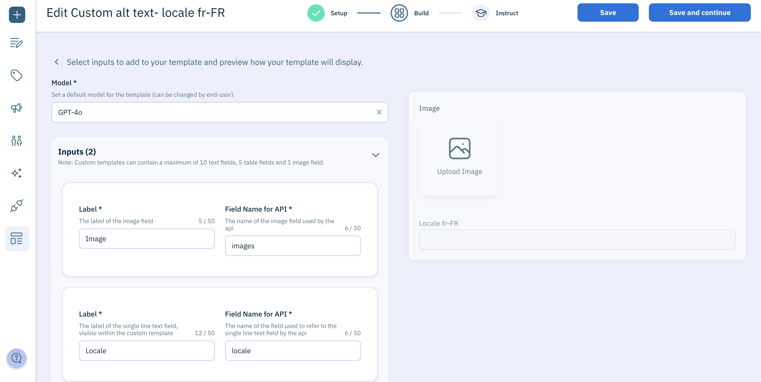 Custom alt text template fields for use with automatic alt text service