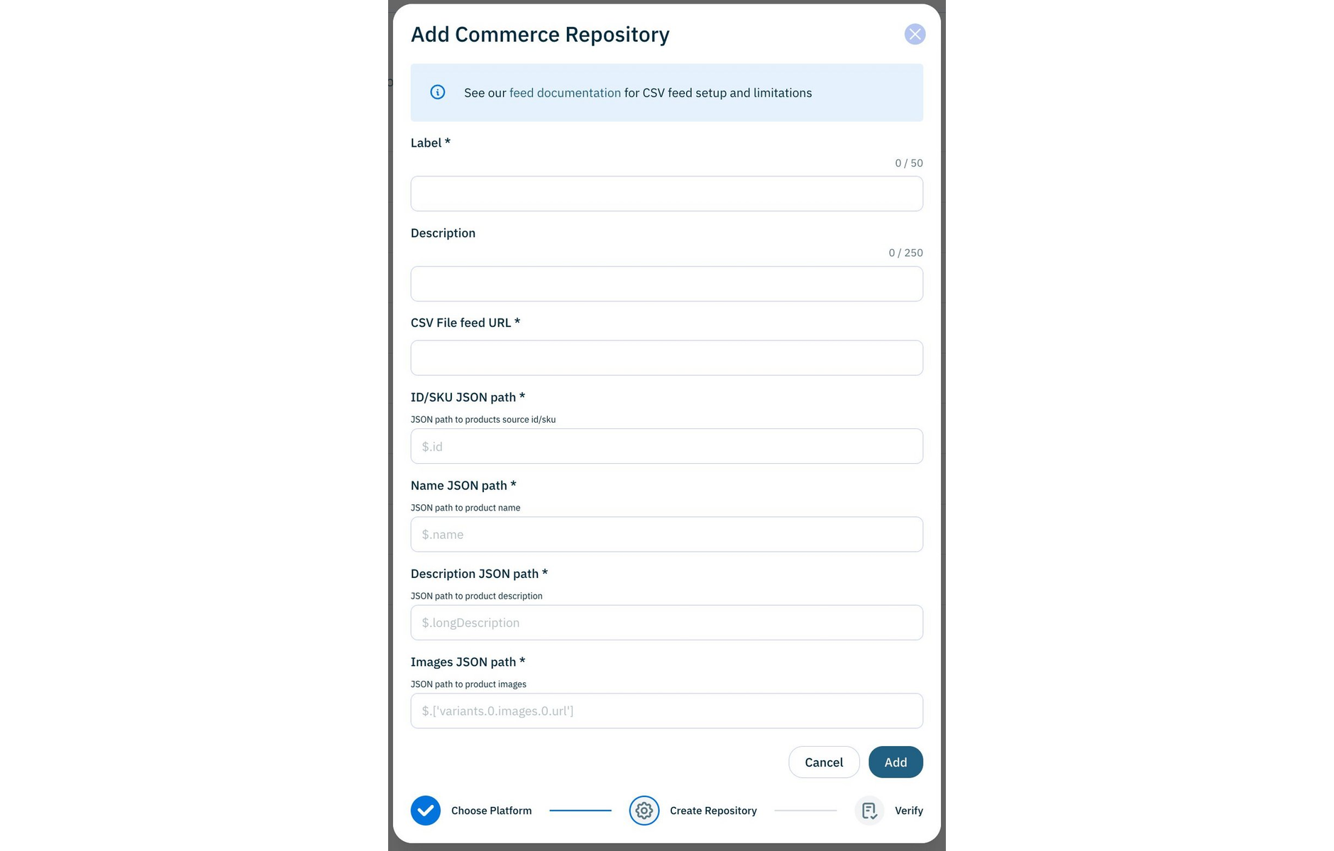 Configuring a CSV feed