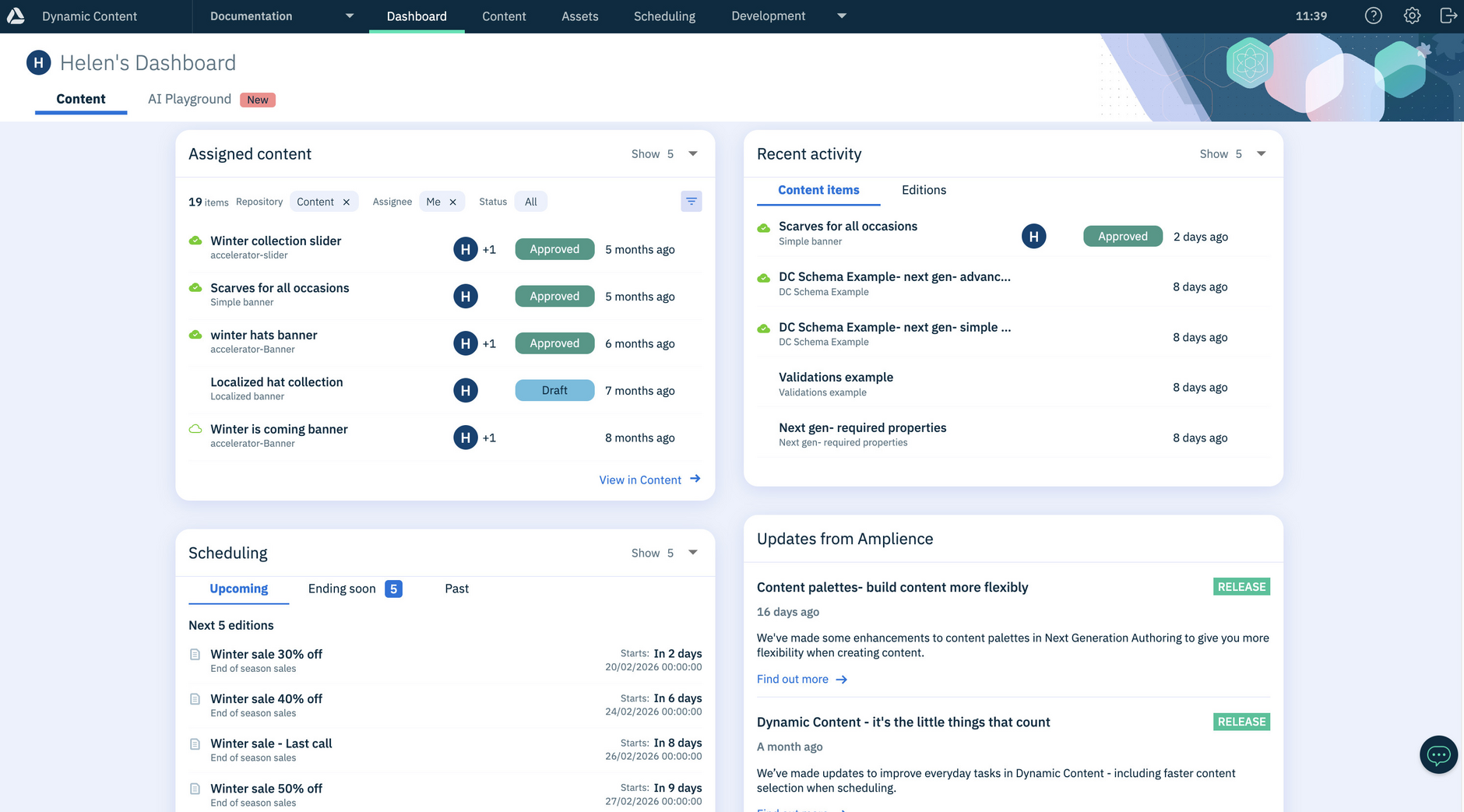 The content dashboard tab