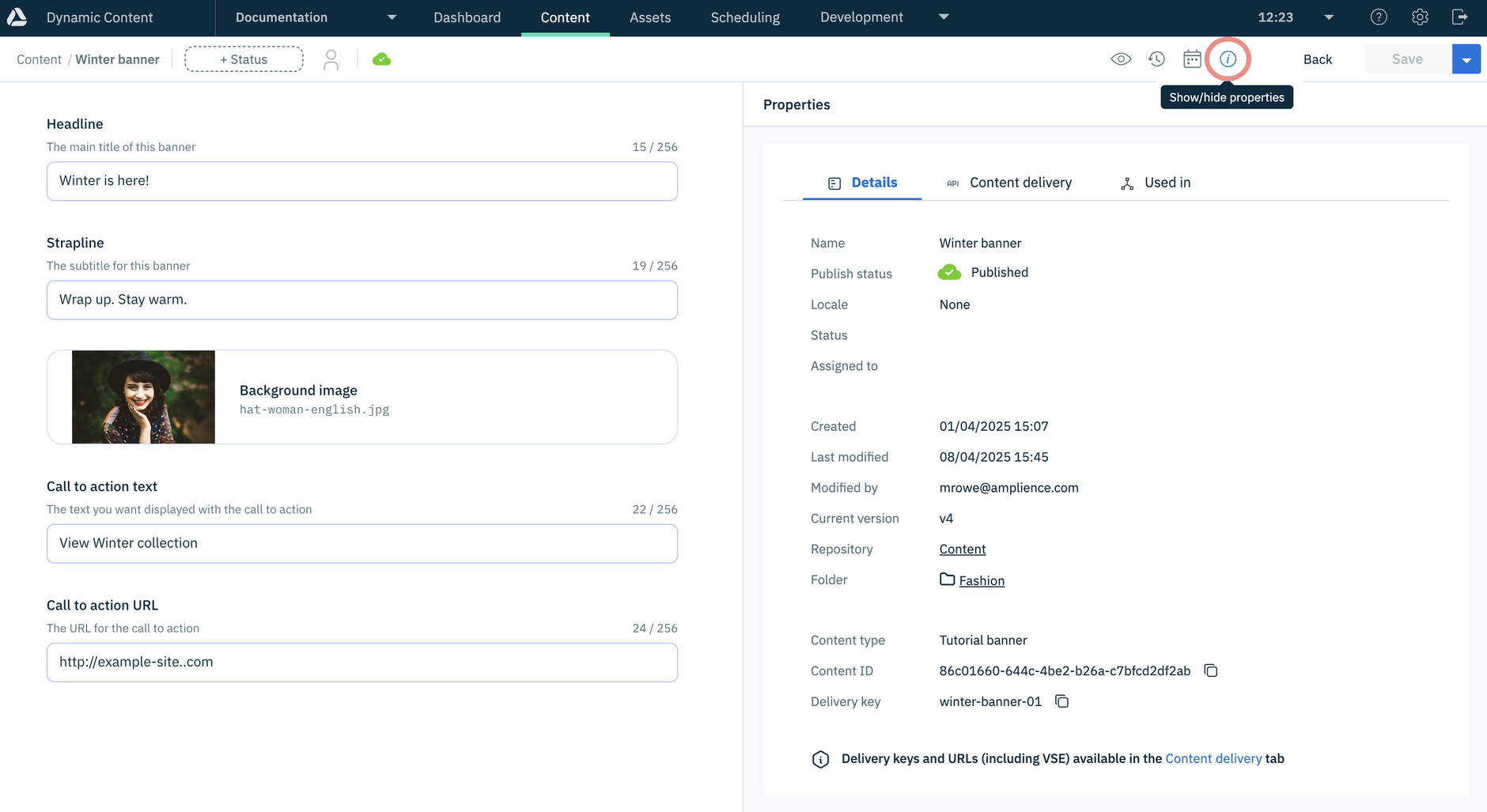 Example of the content authoring experience