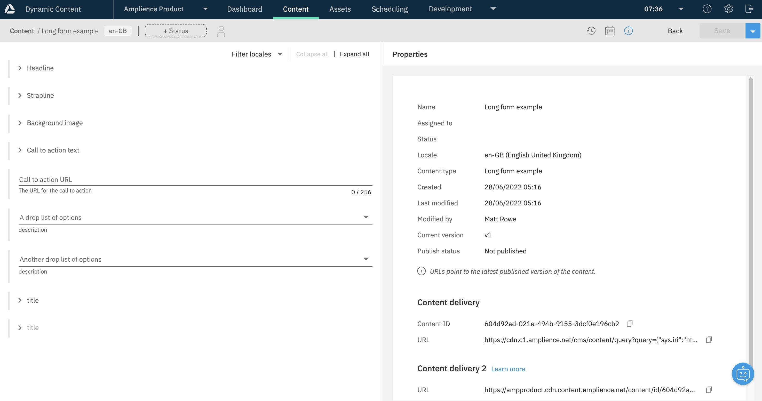 Content form with collapsible fields collapsed