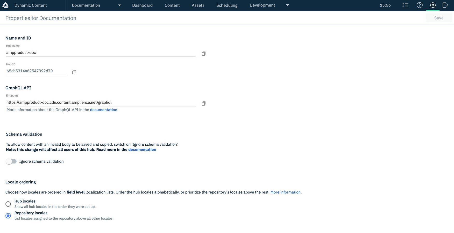The Dynamic Content hub settings window