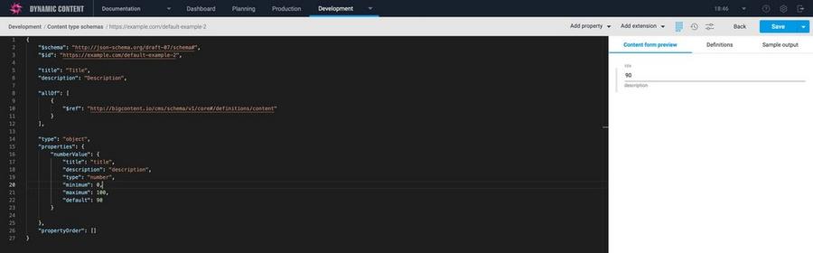 A default value defined for the numberValue property