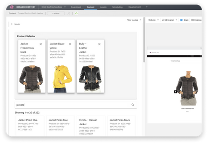 Dynamic Content product selector extension