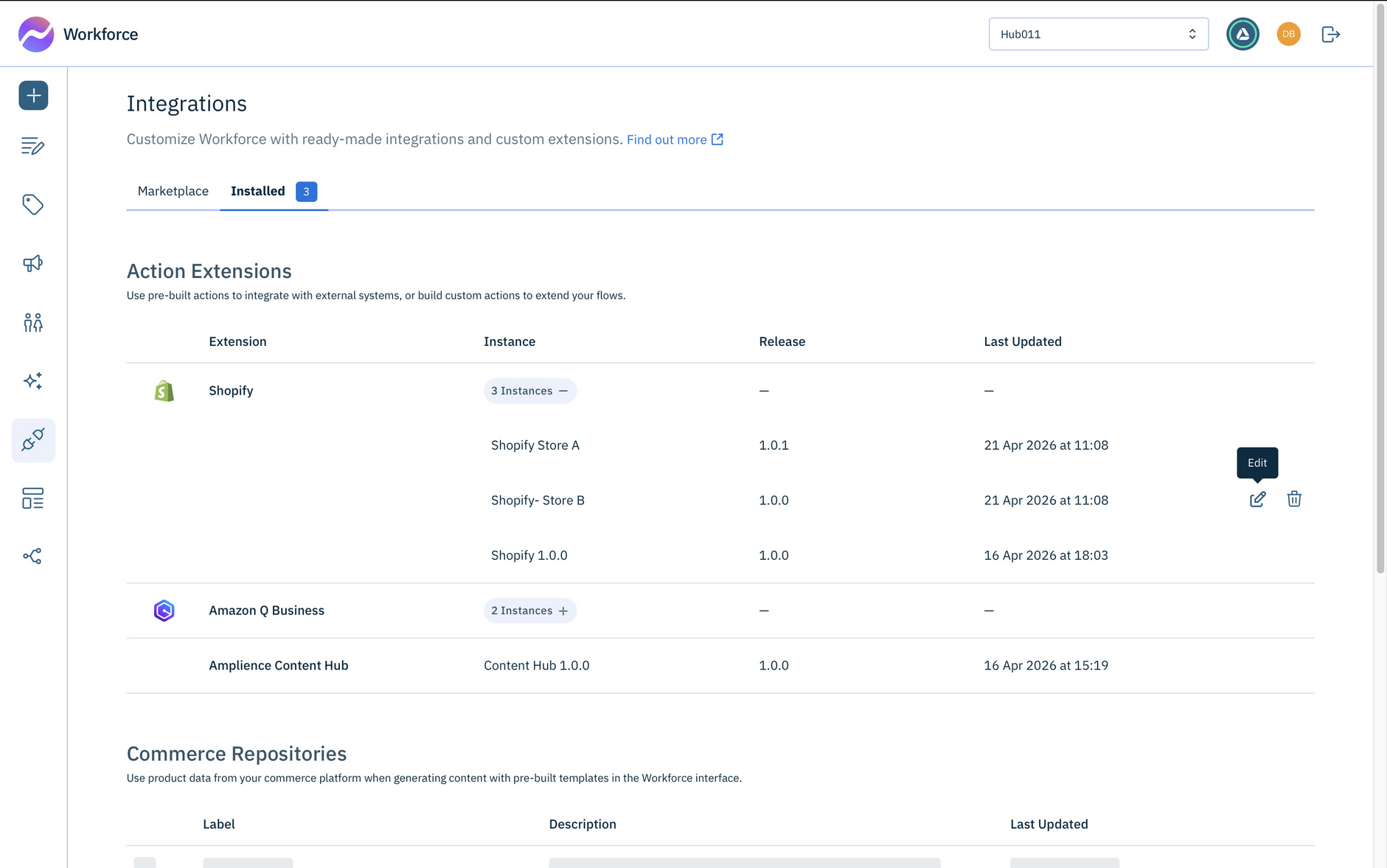 Edit an extension instance from the installed list