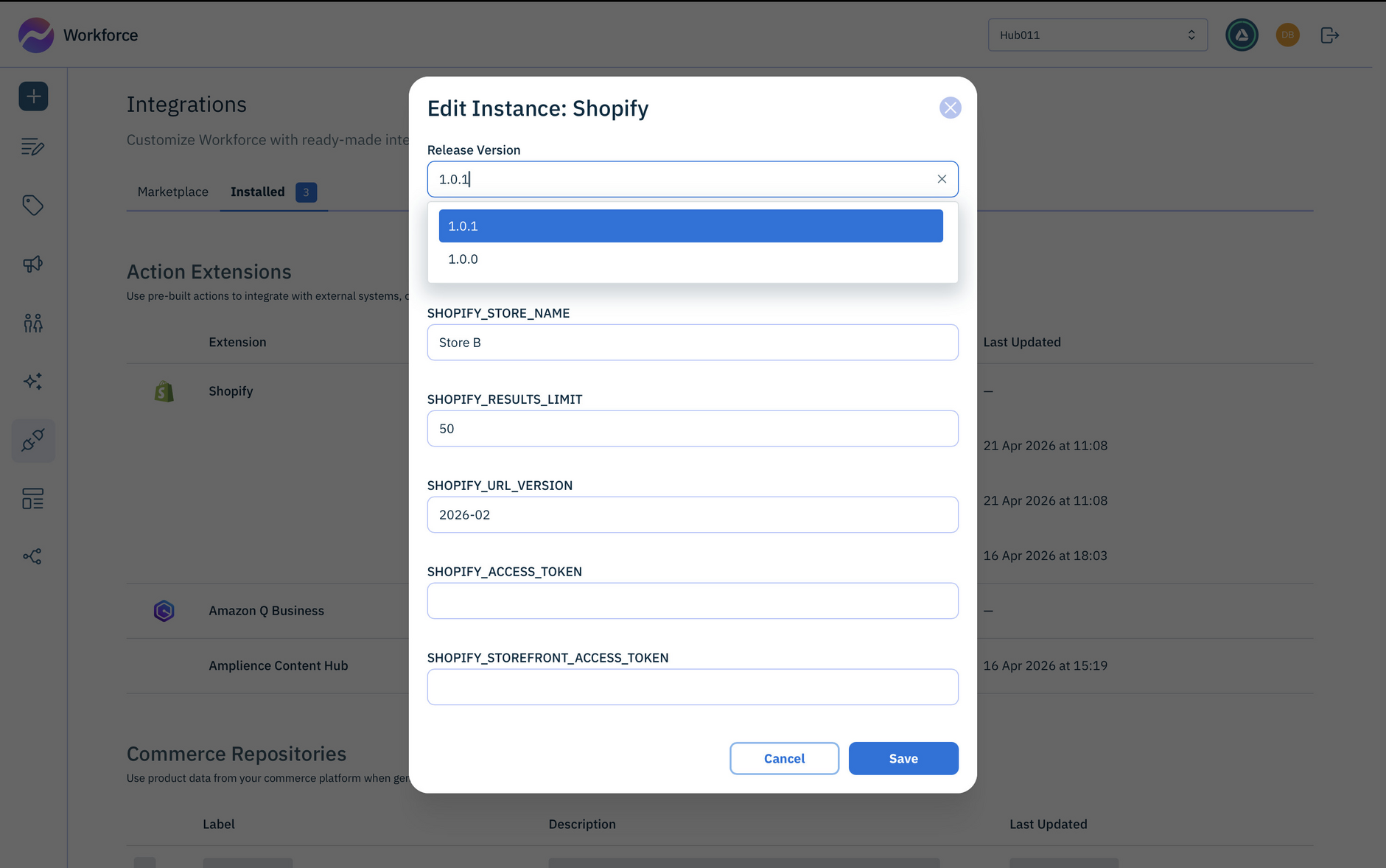 Changing the release version of an action extension