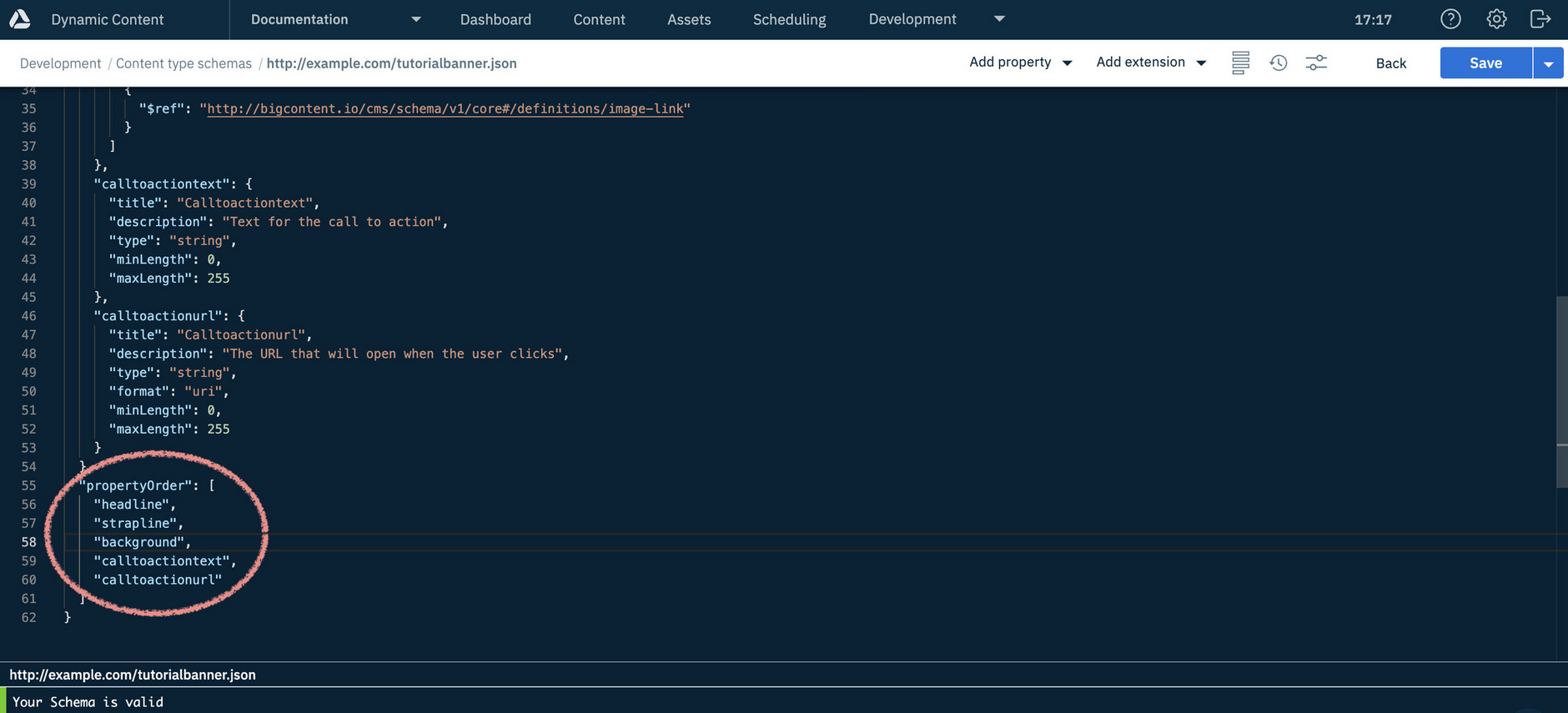 Editing a schema. Updating the propertyOrder