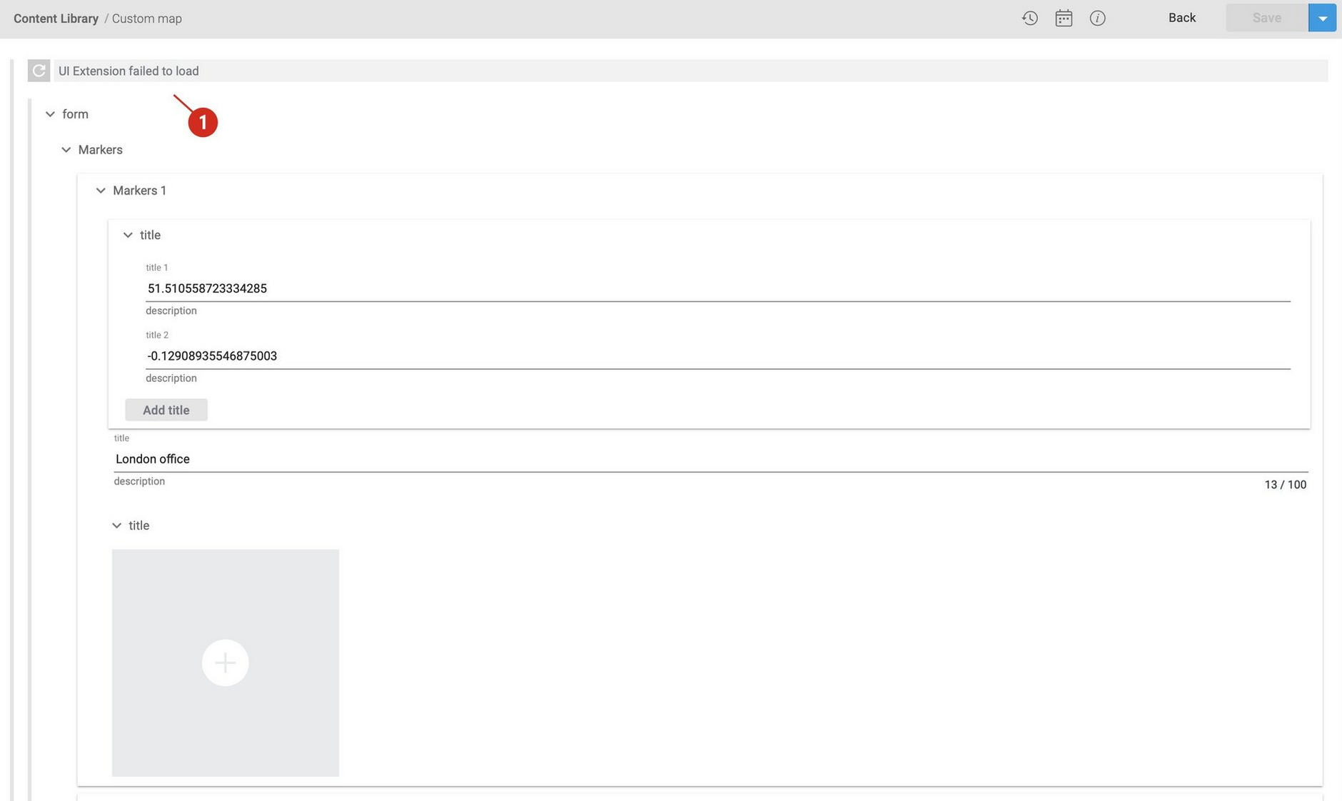 If the extension cannot be loaded then an error message is displayed on the content form and the standard property type defined in the schema is used instead