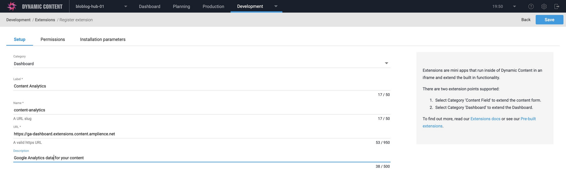 Registering a dashboard extension