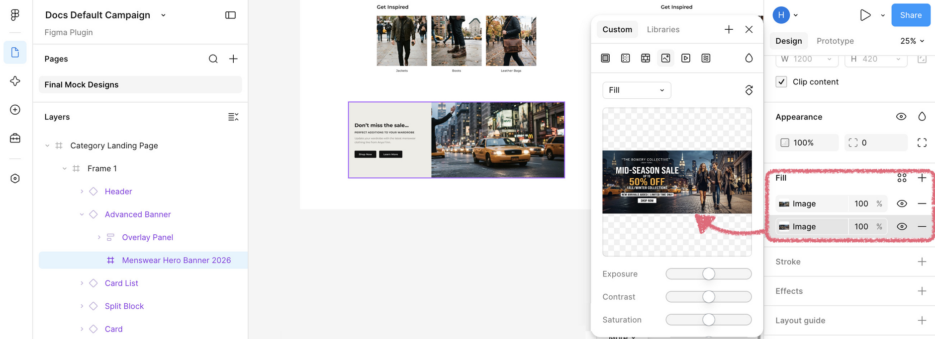 Figma design window with an image that has two fills