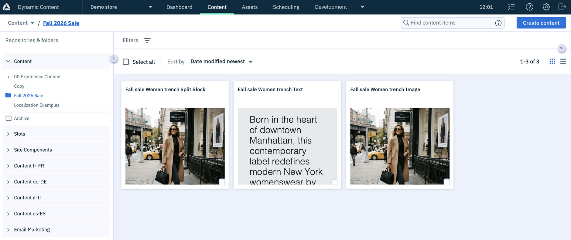 Amplience CMS showing items created by the Amplience Figma Sync plugin