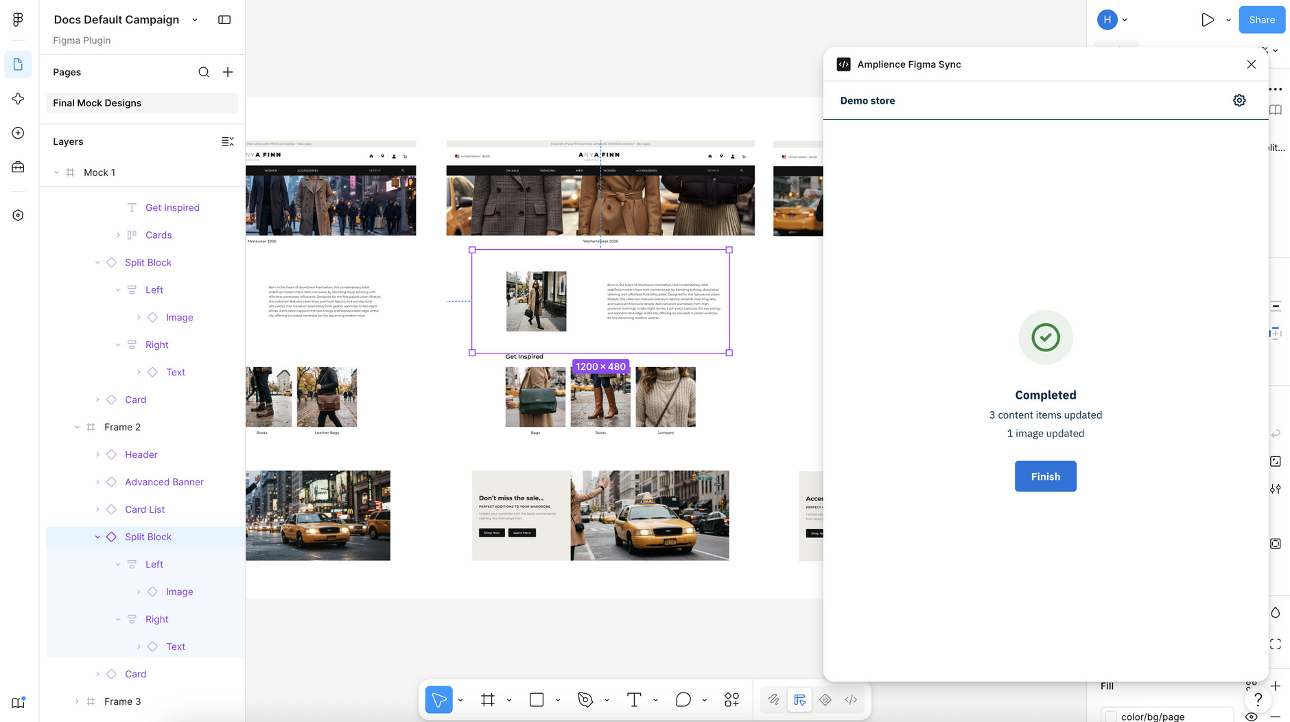Amplience Figma Sync plugin copy complete screen