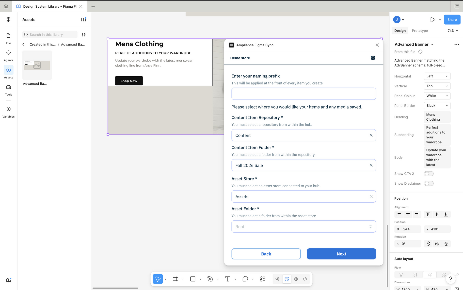 Configure the content repository and asset store into which to copy the component instance