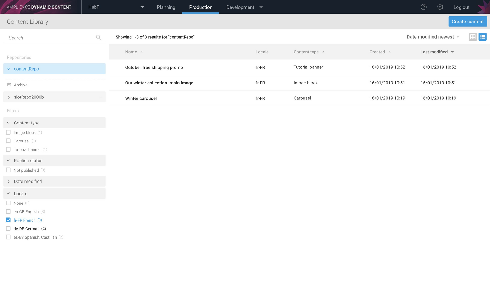 Filtering content by the fr-FR locale