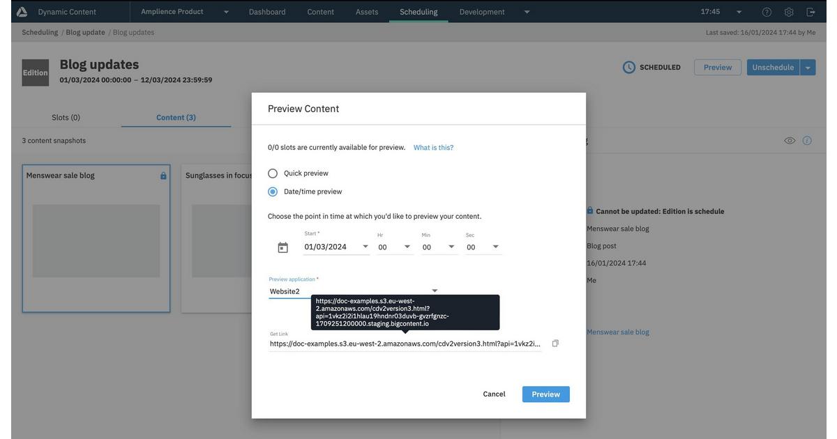 Using the Filter API in content previews | Amplience Documentation