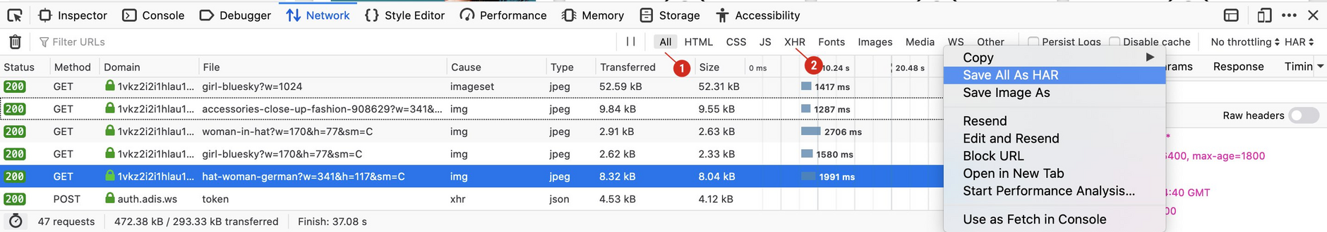 Saving a HAR file in Mozilla Firefox