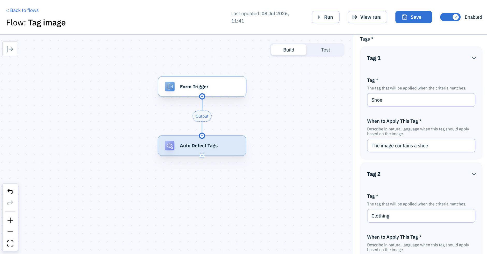 Workforce Flows designer window showing example of how to configure tags