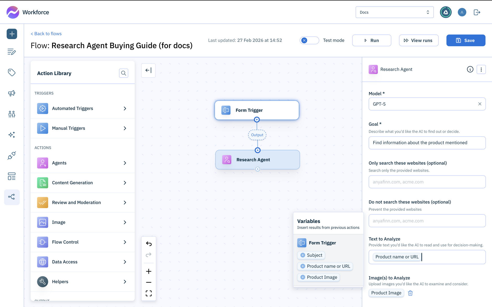 Configuring the Research Agent with product information to search for