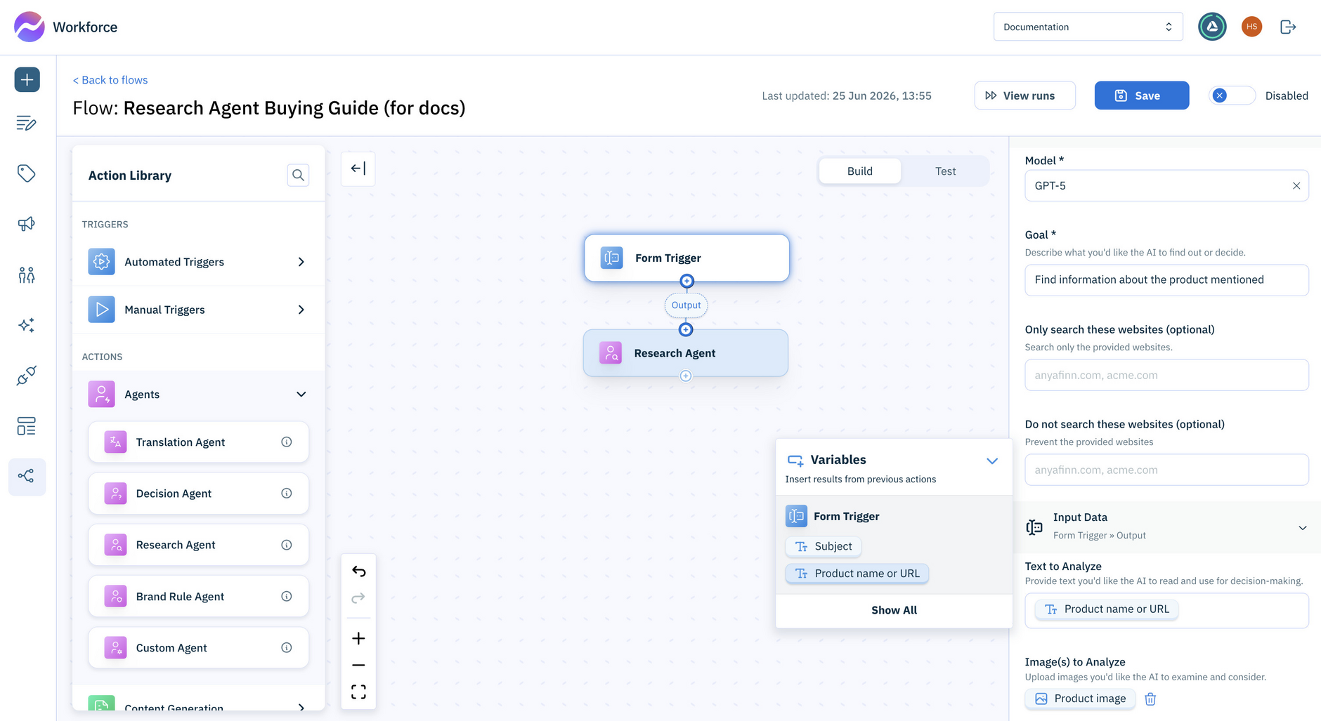 Configuring the Research Agent with product information to search for