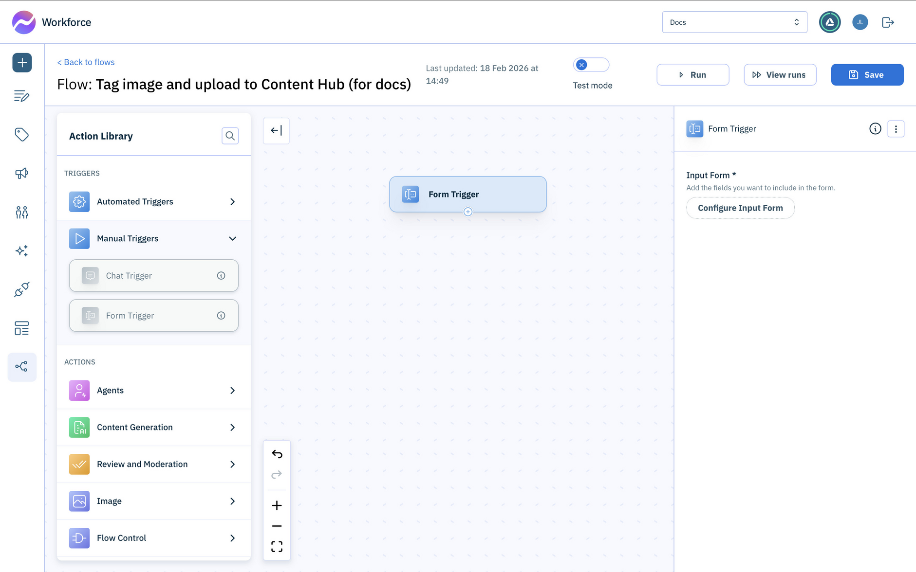 Add the form trigger action used to start the flow