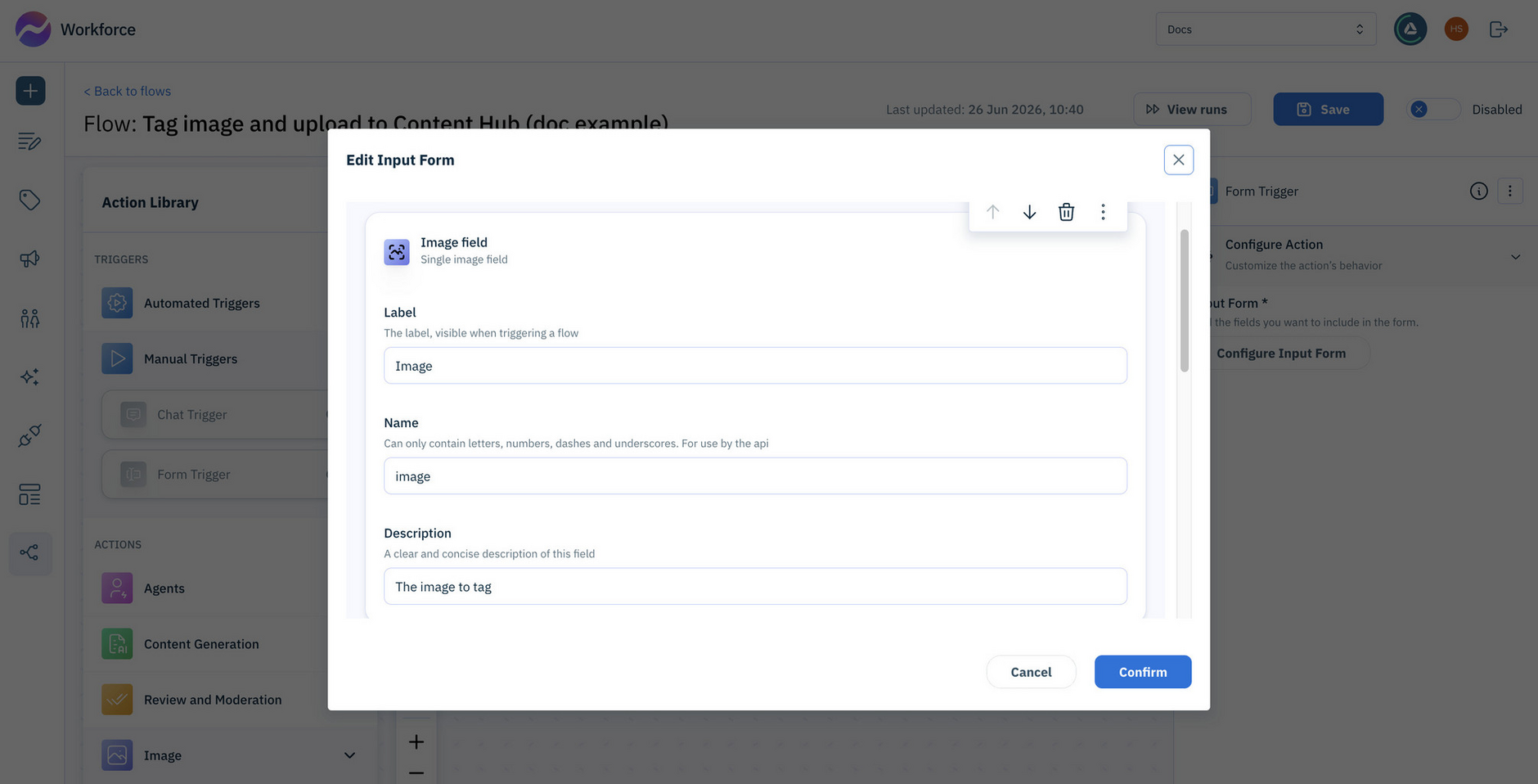 Configure the form trigger used to start the flow