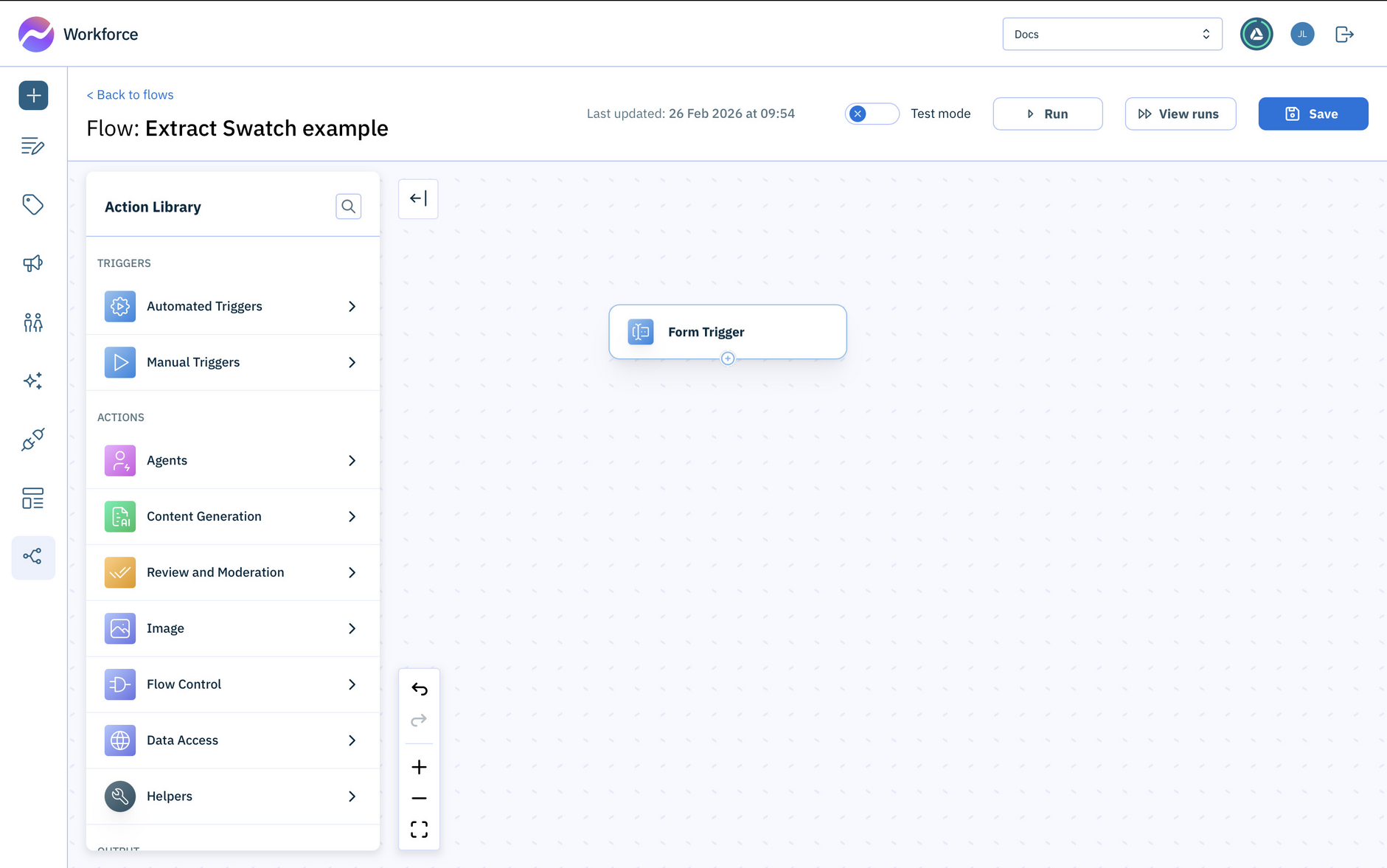 Add the form trigger action used to start the flow