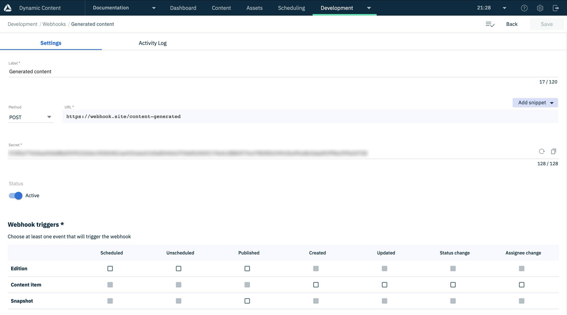 The webhook secret can be used to authenticate the webhook request