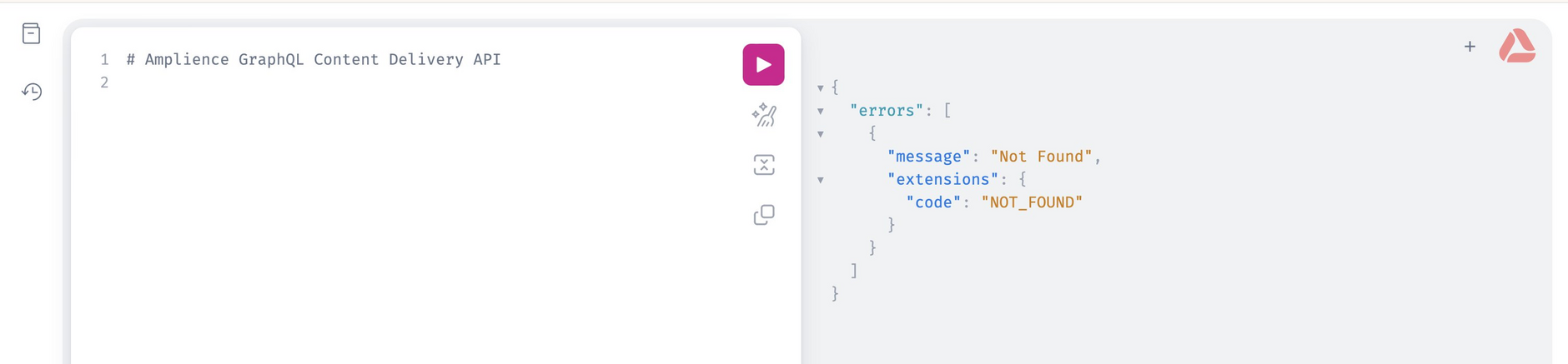 Our tutorial banner request in the GraphQL playground has produced an error.