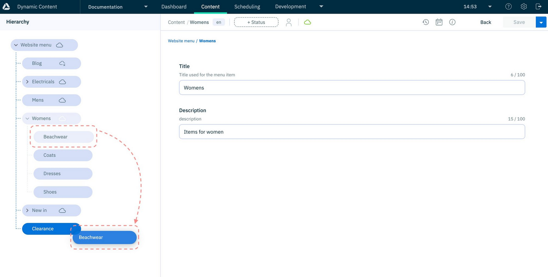 Dragging a node from one branch to another