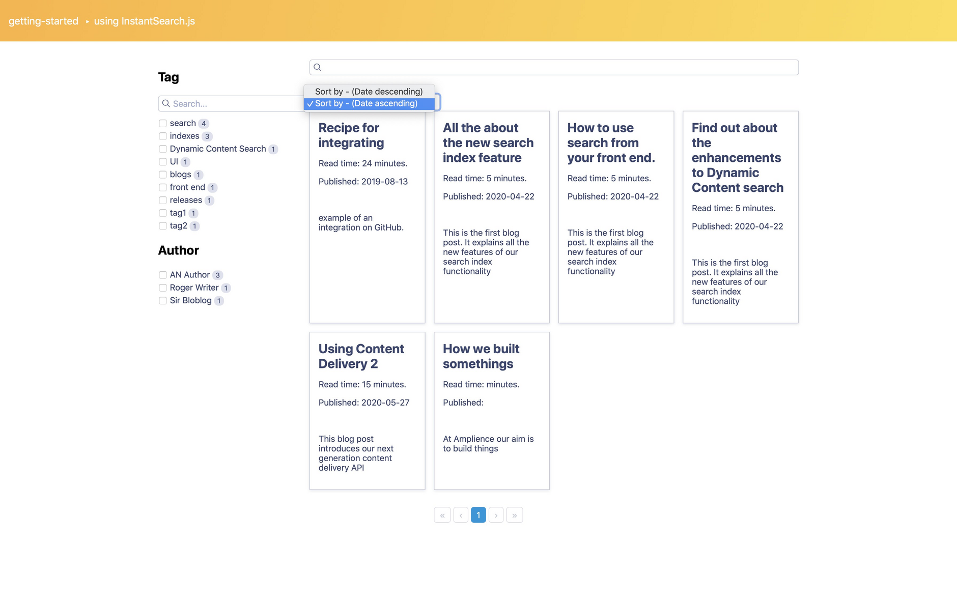 An example of using sort options from front end code. This is based on the Algolia Instant Search example