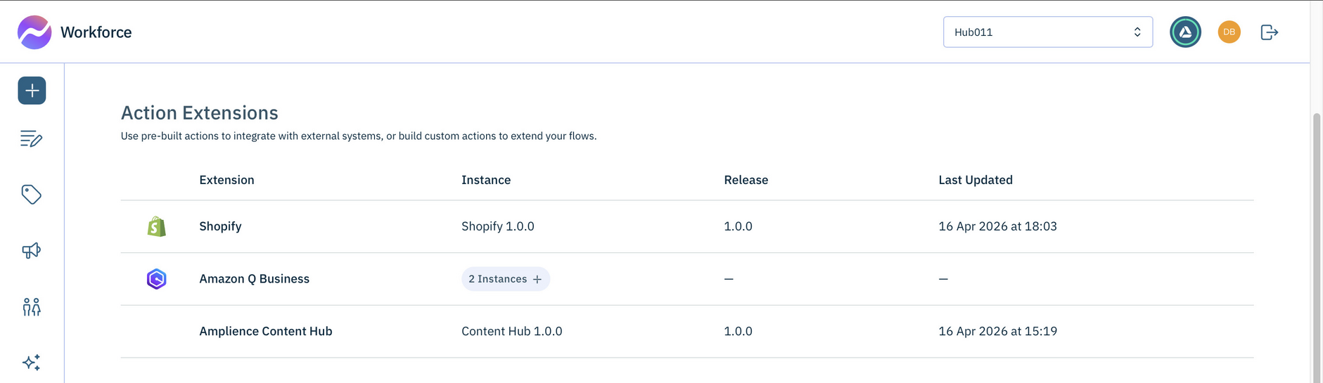 The installed extension instances are displayed in the list