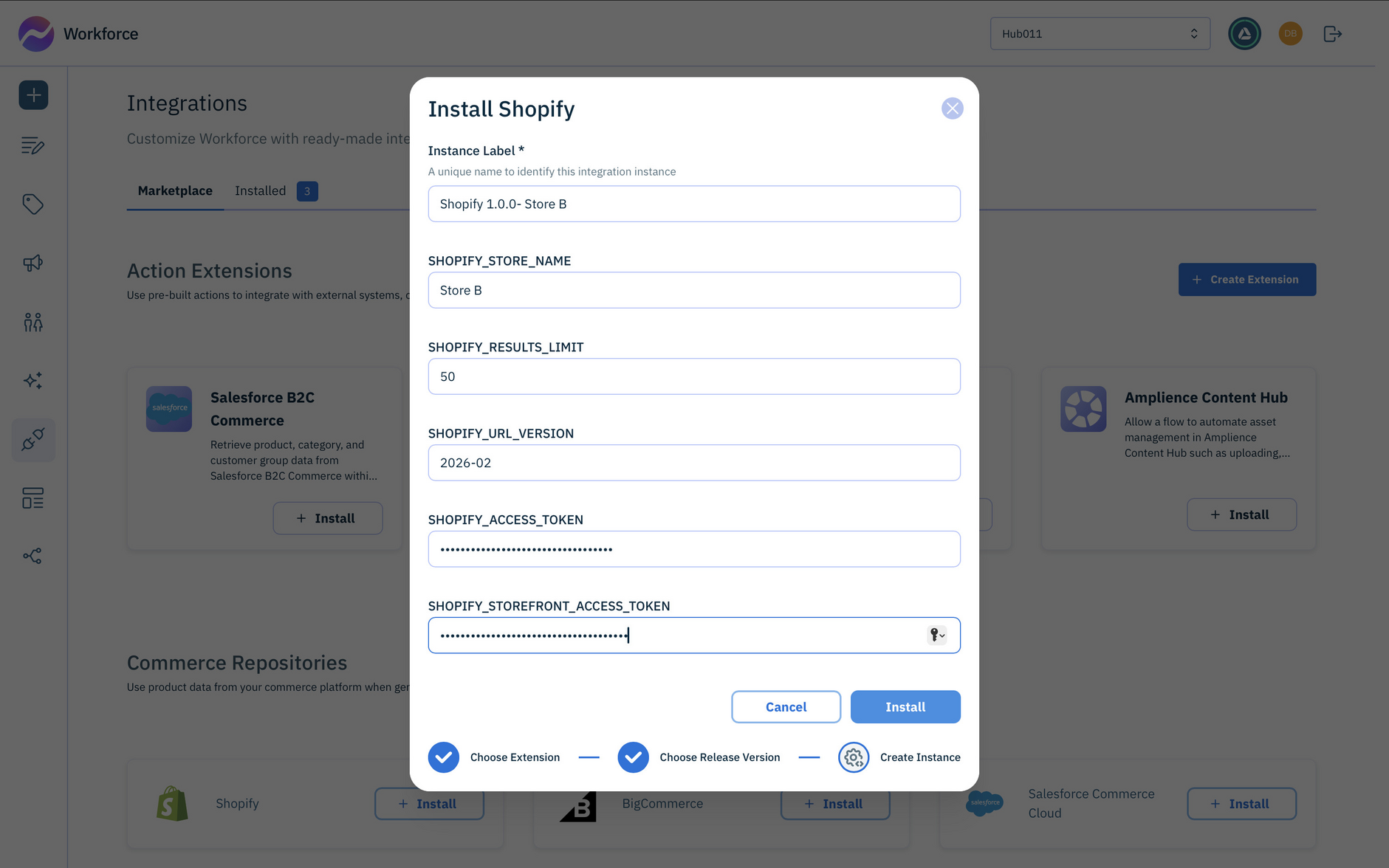 Installing another instance of the Shopify extension