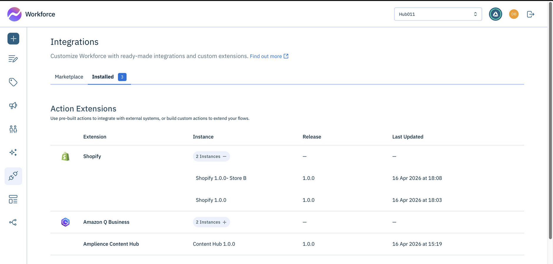The new instance is shown in the installed list