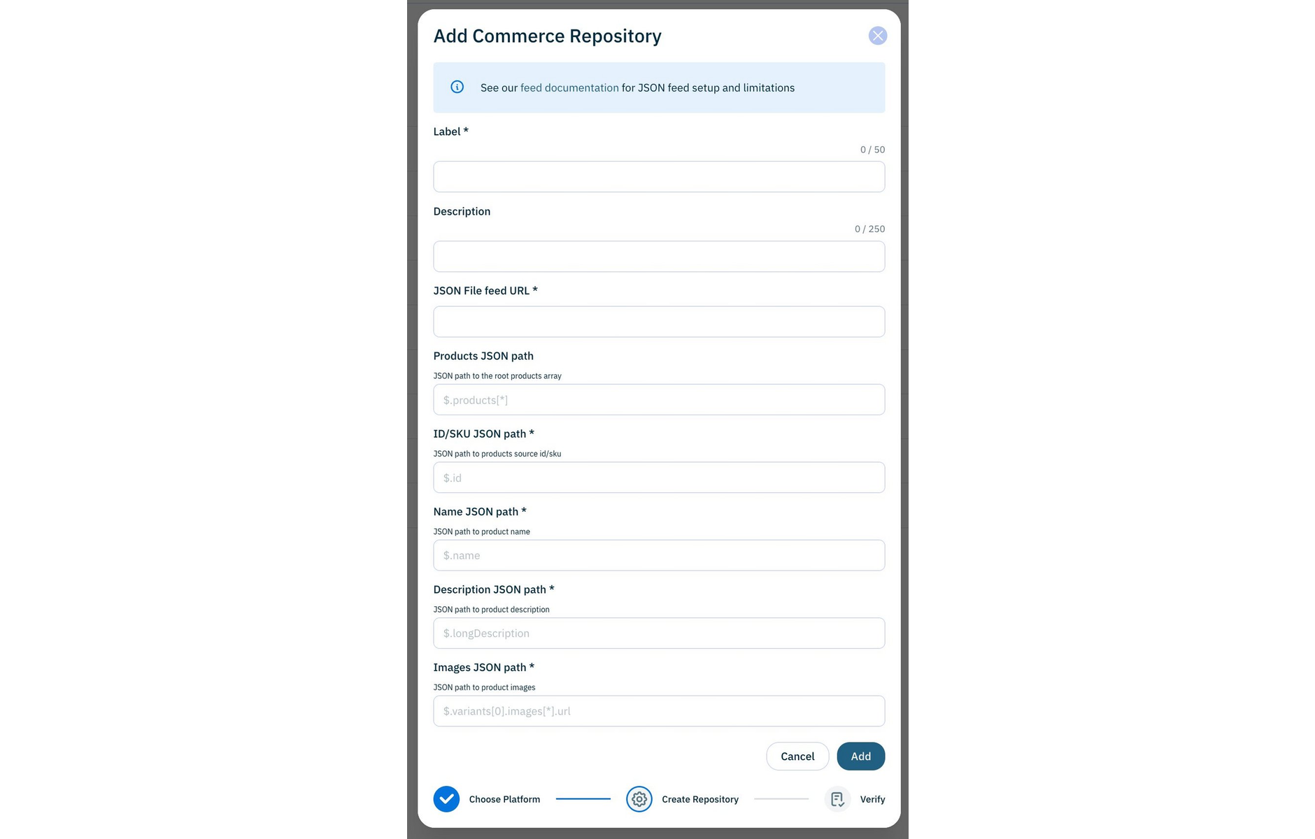 Configuring a JSON feed