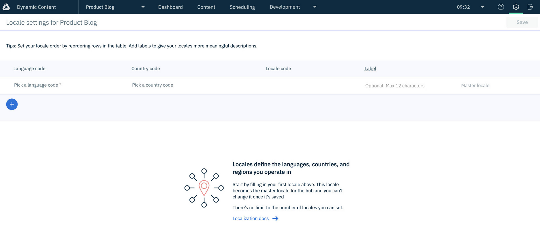 Locale settings dialog with no locales