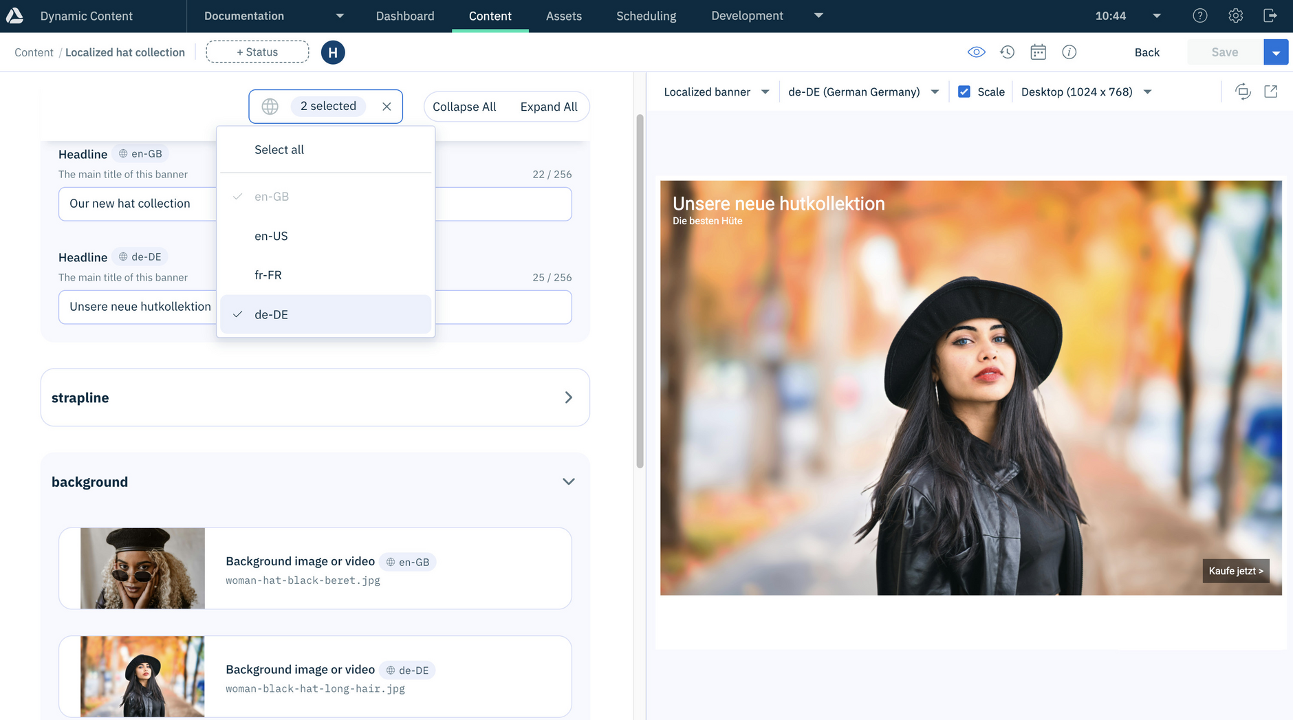 A content item supporting multiple locales