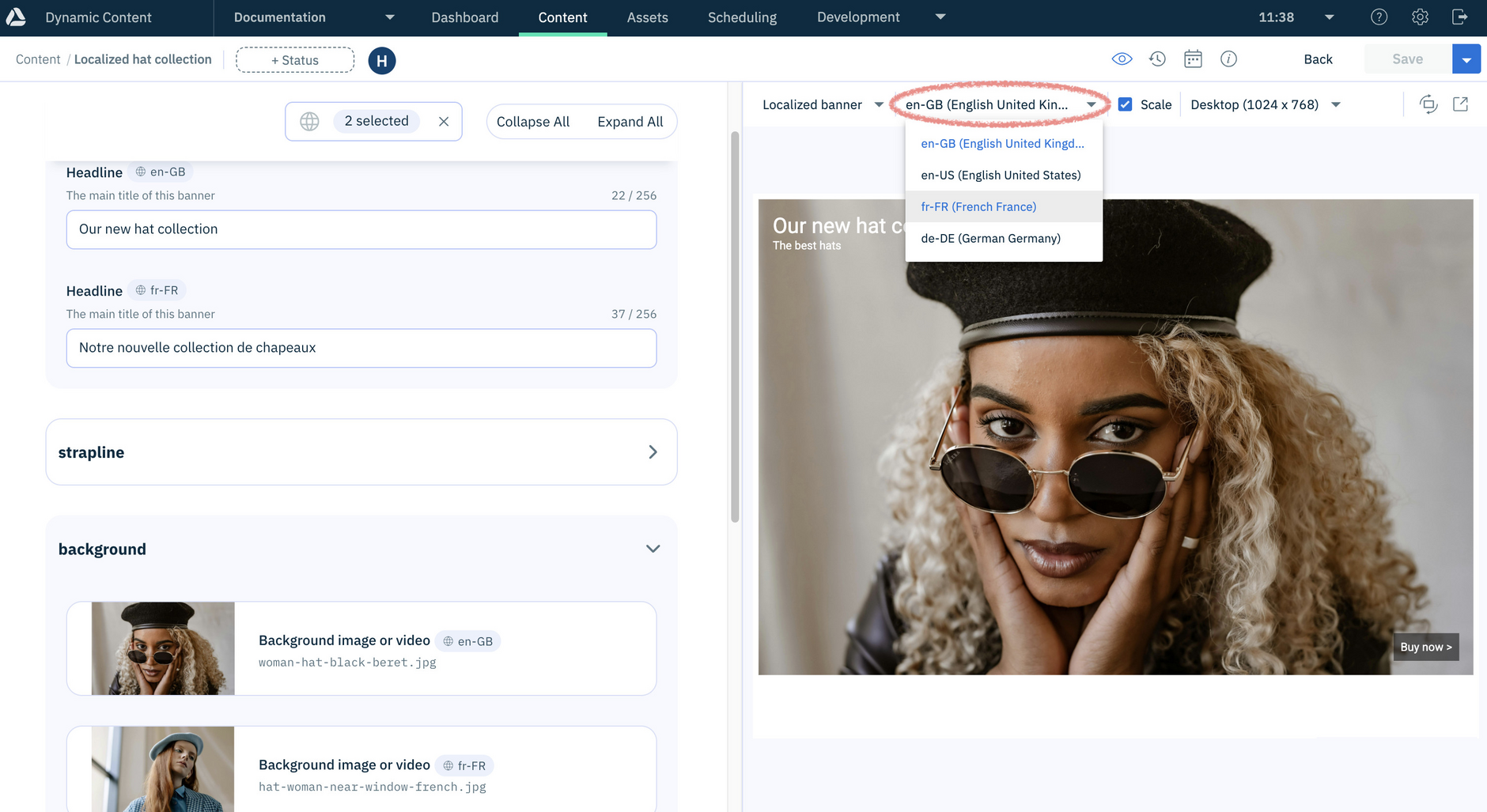 Choosing the locale to visualize the content