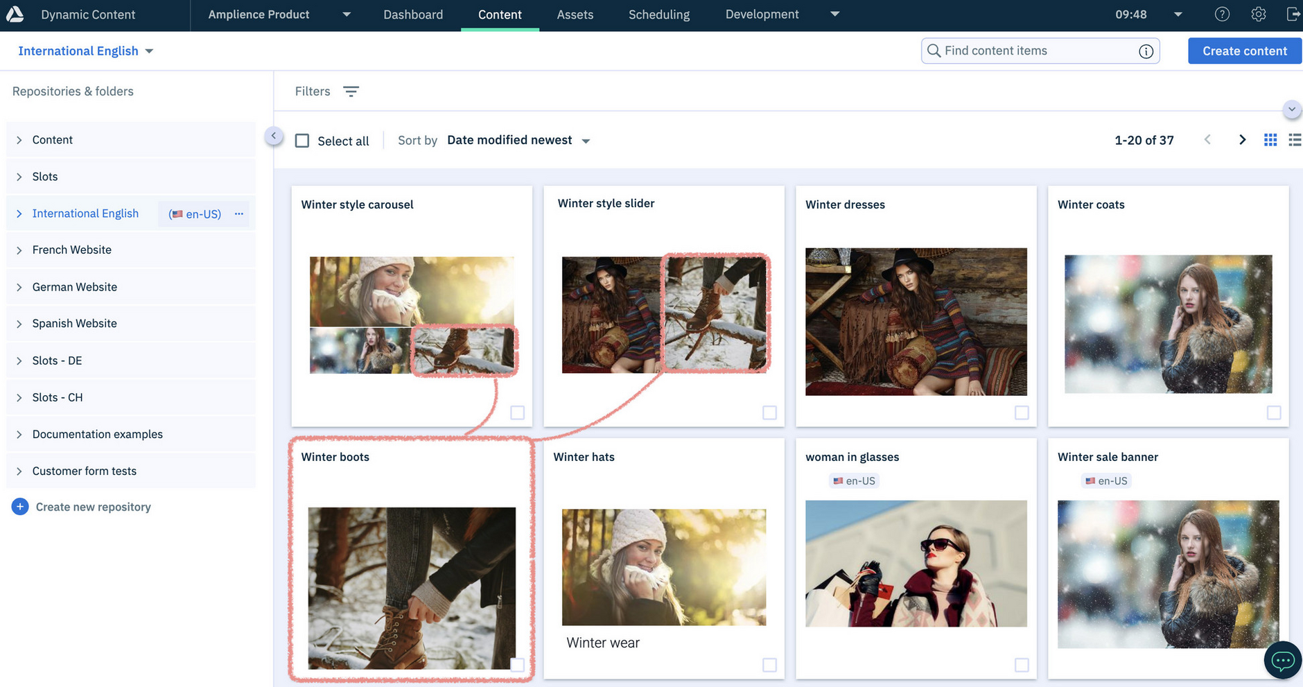 A carousel and slider both sharing the winter boots image item