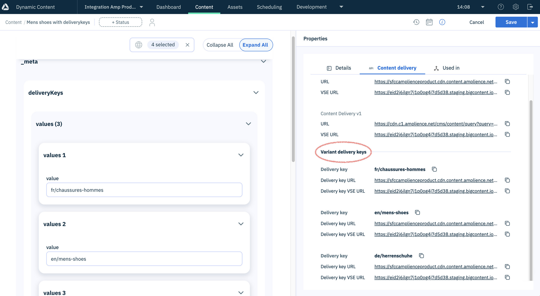 A content item with multiple delivery keys