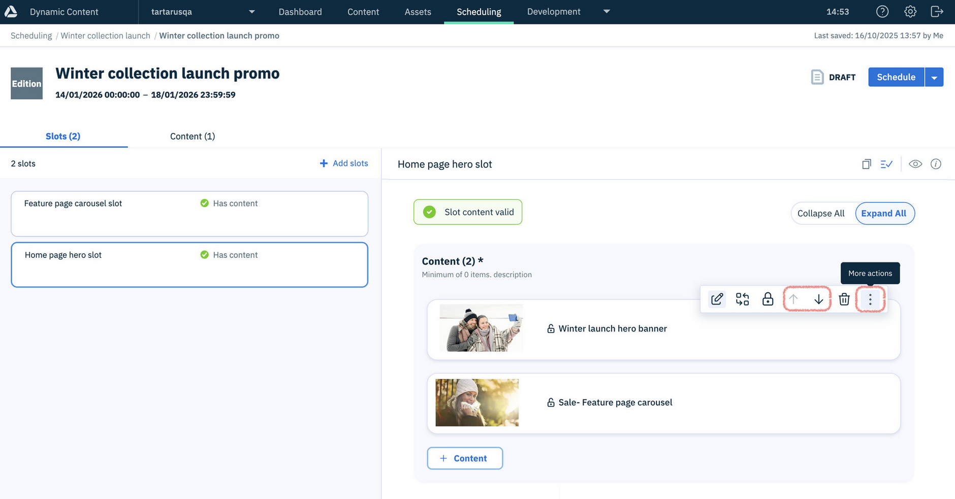 Next Gen Authoring in editions screen, highlighting More actions